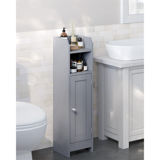Slim Bathroom Floor Standing Storage Cabinet With Doors And Shelves