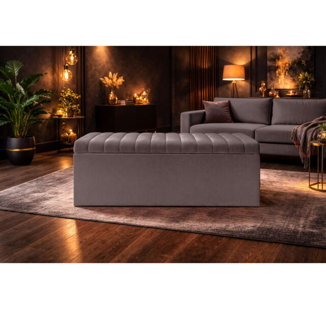 Royal Velvet Storage Ottoman Box with Hinged Lid - Lined Upholstered End of Bed Storage Bench - Soft  Close Storage Seat - Made in UK