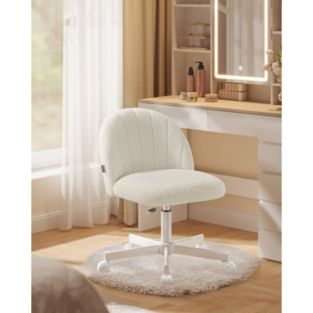 Office Chair, Swivel Makeup Vanity Desk Chair, Height Adjustable, Teddy Fleece, Foam Padded, For Office, Bedroom, Dressing Room