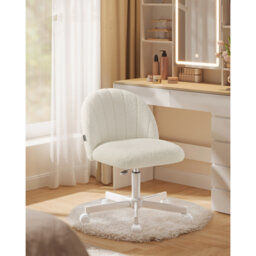 Office Chair, Swivel Makeup Vanity Desk Chair, Height Adjustable, Teddy Fleece, Foam Padded, For Office, Bedroom, Dressing Room