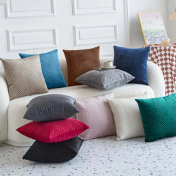 Luxury Velvet Cushion Covers Set of 2 - Embossed Quilted Chevron Cushion Cases for Sofa & Bed Décor