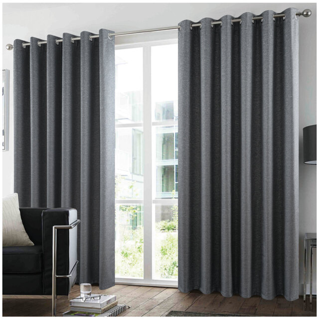 Luxury Glitter Textured Window Curtain Pair Thermal Insulated Noise Reducing Polyester Drapes with Ring Top for Bedroom Living Room Décor