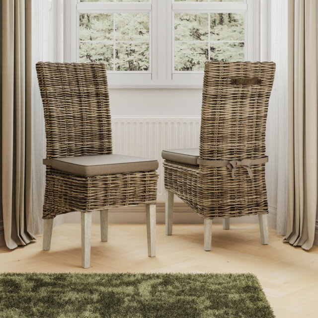 Maquoit 48cm H Full Back Pair Of Handmade Kubu Rattan Wash Dining Chair Light Legs