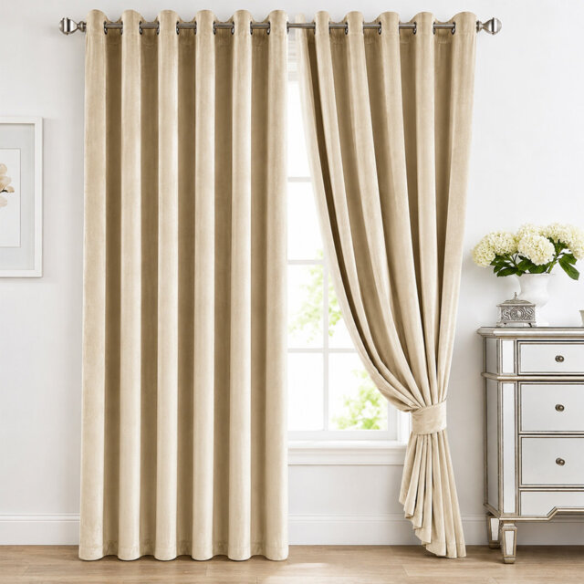 Reede Luxury Crushed Velvet Eyelet Curtains - Fully Lined, Heavy Plush Drapes