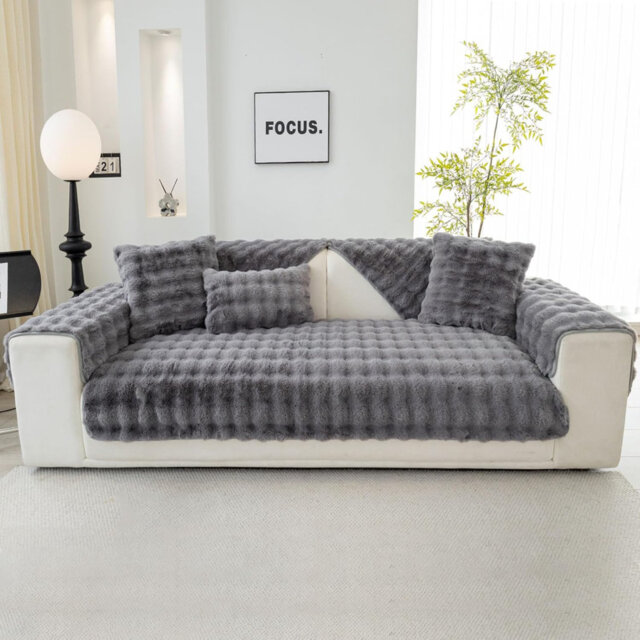 Soft Plush Sofa Cover - New Non-Slip Sofa Covers 1 2 3 Seater, Rabbit Faux Fur Couch Covers, Fluffy Couch Cover, Sofa Cover L Shape Furniture Protecto