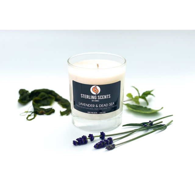 Lavender & Dead Sea Scented Jar Candle with Glass Holder