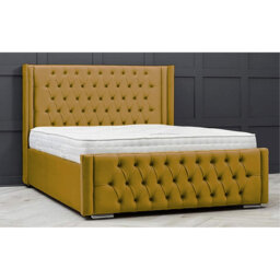 Lucio Velvet Upholstered Bed Frame - Curved Headboard, Sprung Slatted Base