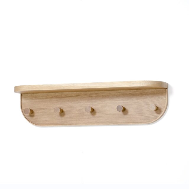 Phillipa 5 - Hook Wall Mounted Coat Rack with Storage in Oak