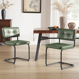 Aveon 49cm H Mid-Century Modern Tufted Faux Leather Side Dining Chair with Steel Frame(Set of 2)