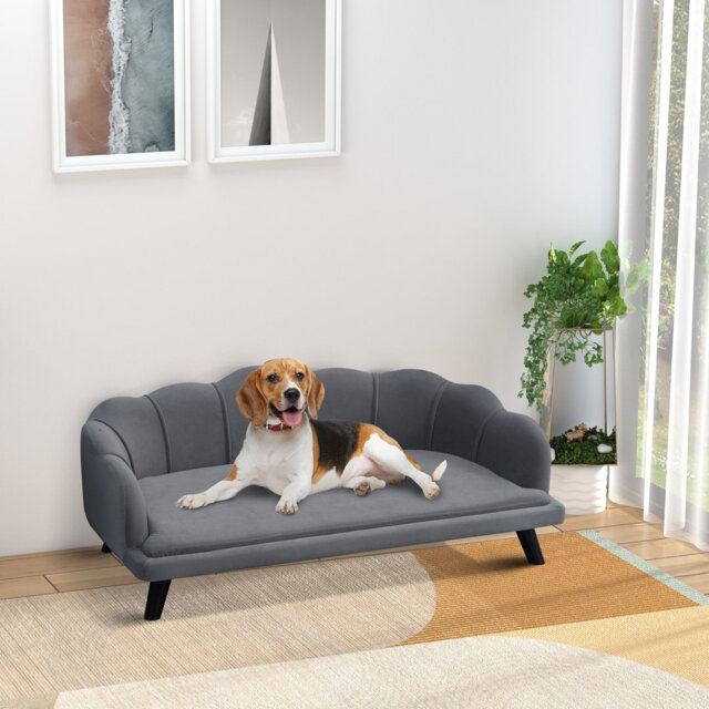 Dog Sofa Pet Couch Bed for Medium Large Dogs with Legs Cushion - Grey