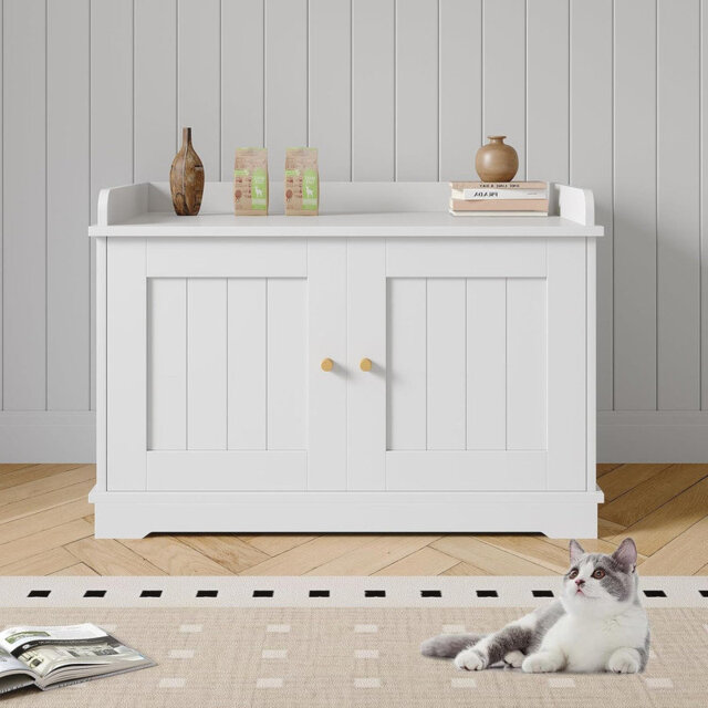 31.5 Inch Wooden Cat Litter Box Enclosures,Hidden Litter Box,Pet House with Barn Door,Large Capacity/Ventilated/Fit Most of Litter Box,for All Kinds o