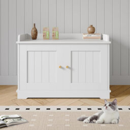 31.5 Inch Wooden Cat Litter Box Enclosures,Hidden Litter Box,Pet House with Barn Door,Large Capacity/Ventilated/Fit Most of Litter Box,for All Kinds o