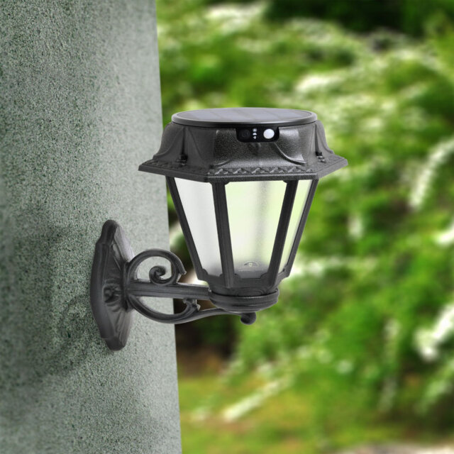 Black Solar Powered Integrated LED Outdoor Wall Lantern with Dusk to Dawn