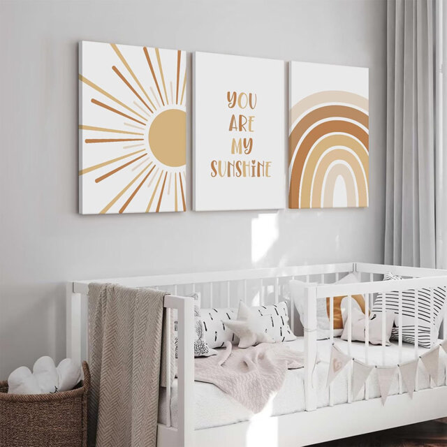 Boho Nursery Wall Art Baby Girl Wall Decor Kids Rainbow Canvas Wall Art You Are My Sunshine Pictures Toddler Sun Prints Nursery Artwork For Room Bedro
