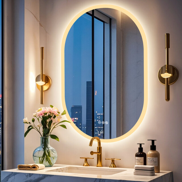 Deovion Oval LED Bathroom Mirror Dimmable Light with Bluetooth Speaker