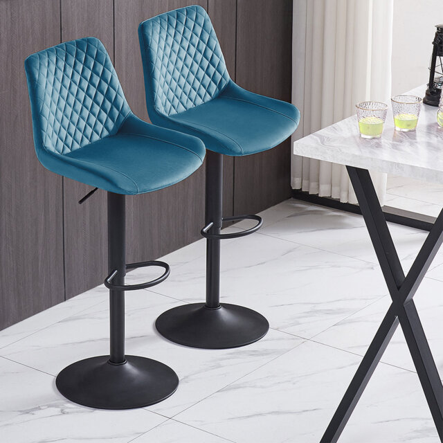 Apoch Waffle Velvet Height Adjustable Bar Stool 360 Swivel with Footrest Counter Stool
