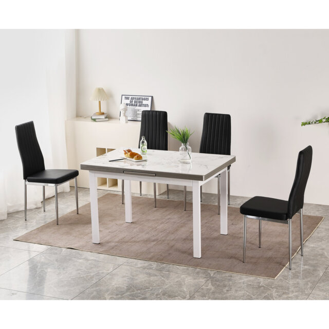 Jade White Sintered Stone Extending Dining Table with 4 Monza Chairs