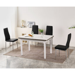 Jade White Sintered Stone Extending Dining Table with 4 Monza Chairs