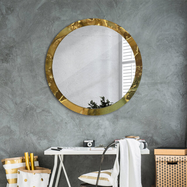Huldar Round Glass Framed Wall Mounted Accent Mirror in Brown