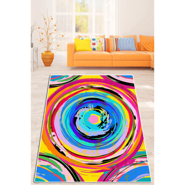 Power Loom Blue/Red/Pink/Yellow Rug