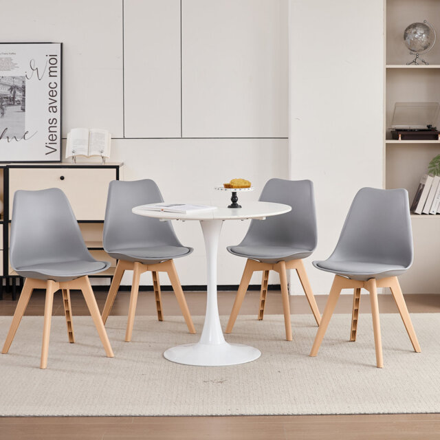 Modern Minimalist Dining Chair – Kitchen Chair with Padded Seat and Plastic Legs (Set of 4)
