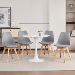 Modern Minimalist Dining Chair – Kitchen Chair with Padded Seat and Plastic Legs (Set of 4)