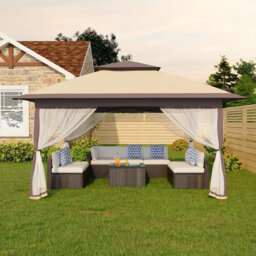3x3m Pop Up Gazebo, Double-roof Garden Tent with Mosquito Net, 4 Sandbags and Carry Bag, Instant Canopy Tent, Height Adjustable, Outdoor Garden Shelte