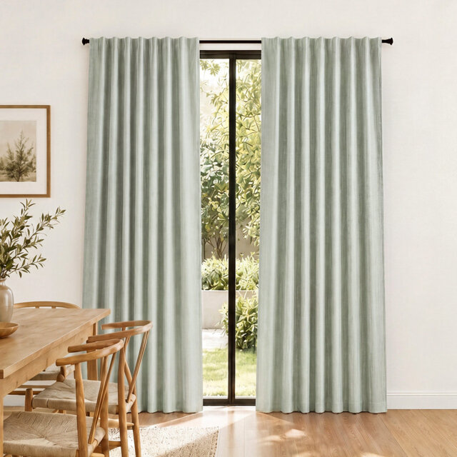 100% Blackout Curtains Thermal Linen Look Pair Ready Made 52x84 in Green