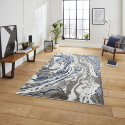 Apollo Modern Marble Metallic Rug Grey/Navy