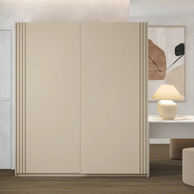 Dunin Sliding Door Wardrobe 180cm - Spacious Wooden Look Storage with Shelves & Rail