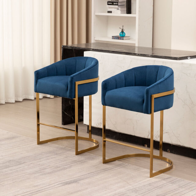 Johnnice 68.6cm Velvet Upholstered Bar Stool with Gold Frame