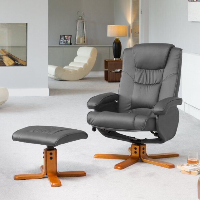Yvelines Faux Leather Manual Swivel Recliner with Footstool