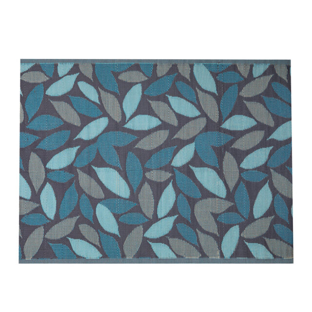 Gillian 1.5M X 2.1M Flora Leaves Large Outdoor Alfresco Patio Rug Mat In Blue