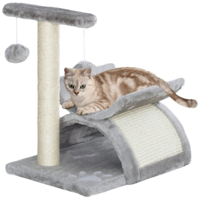 Cat Tree Kitten Activity Centre with Rotatable Top Bar, Sisal Scratching Post, Tunnel & Dangling Balls, Grey
