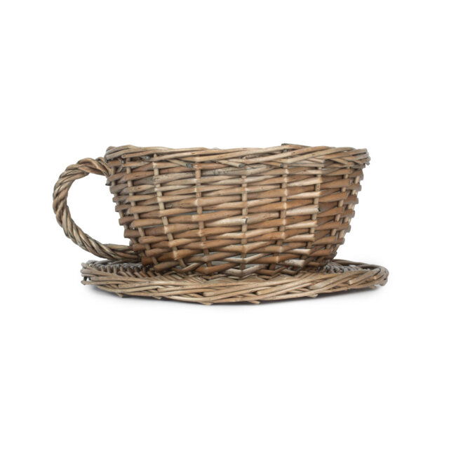 Wicker Tea Cup Shaped Lined Basket Planter