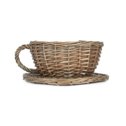 Wicker Tea Cup Shaped Lined Basket Planter