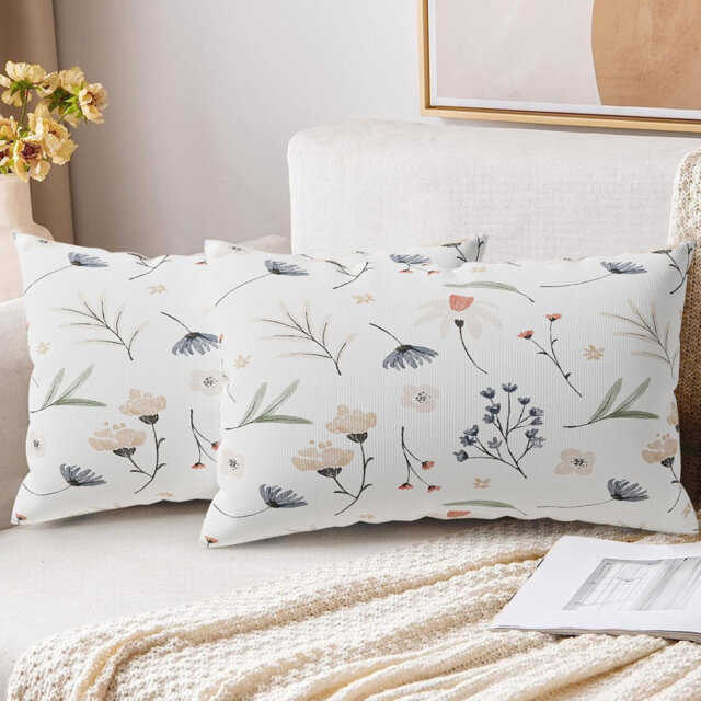 2 Packs Plain Flower Soft Double Sided Decorative Pillow Covers with Invisible Zipper 60x60cm Cushion Covers