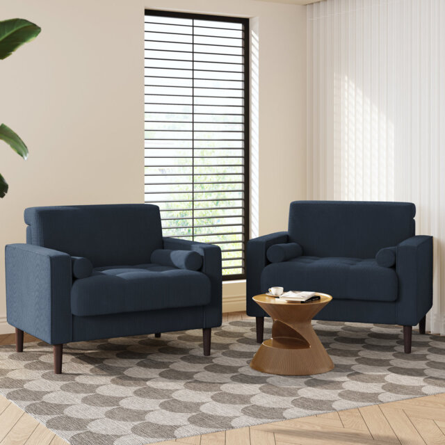 Iliana 34.6'' Wide Square Arm Tufted Club Chair with 2 Pillows