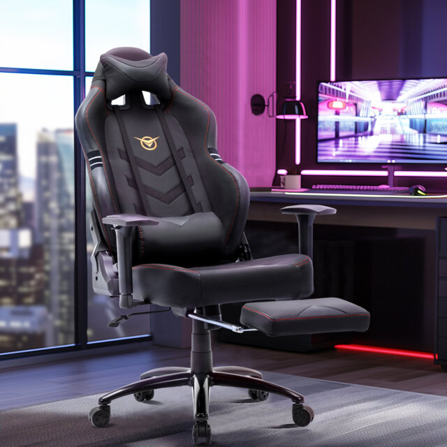 Danetta Big and Tall PU Leather Wide Back Reclining Ergonomic Gaming Chair with Retractable Footrest