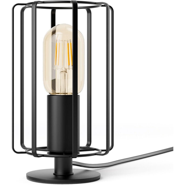 Industrial Table Lamp Vintage Bedside Black Metal Cage Lamp E27 Socket LED Bulb Included 2400K Warm Light