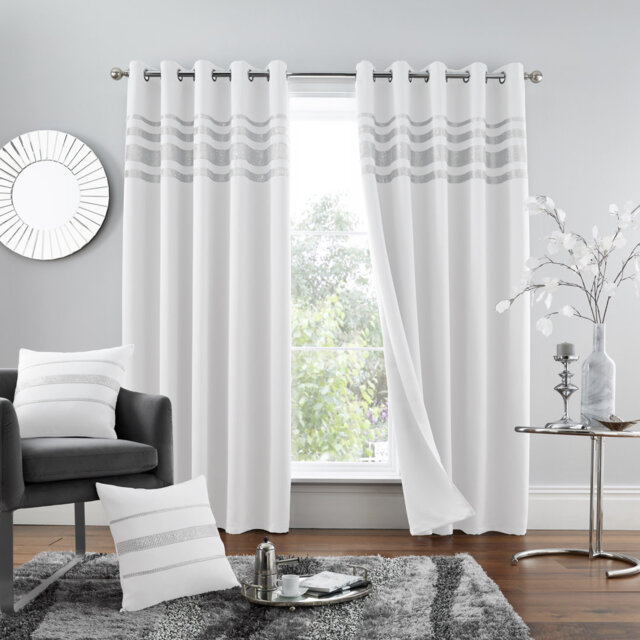 Kendal Decorative Blackout Curtain Panels with Glitter Stripe Eyelet Ring Top, Thermal Insulated Polyester Window Drapes for Living Room Bedroom