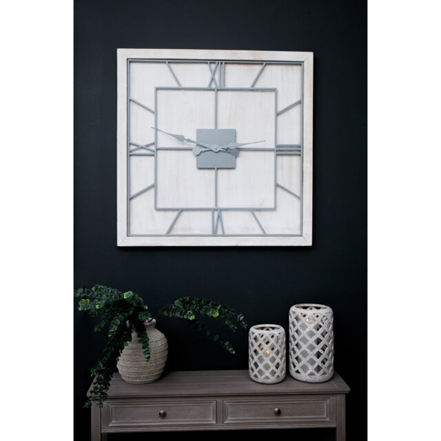Anetia White Square Large Wall Clock