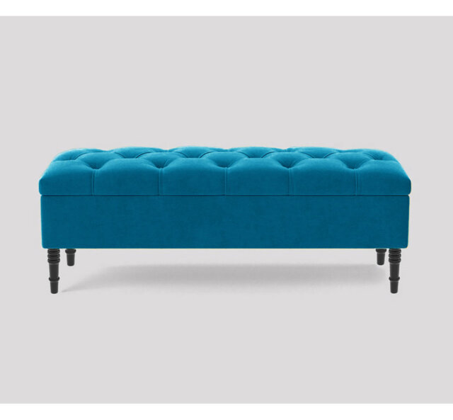 Alyana 180cm Wide Tufted Rectangle Ottoman Storage Bench - Upholstered Velvet Shoes Bench with Turned Wooden Legs
