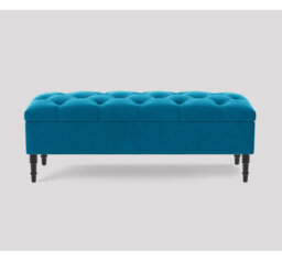 Alyana 180cm Wide Tufted Rectangle Ottoman Storage Bench - Upholstered Velvet Shoes Bench with Turned Wooden Legs