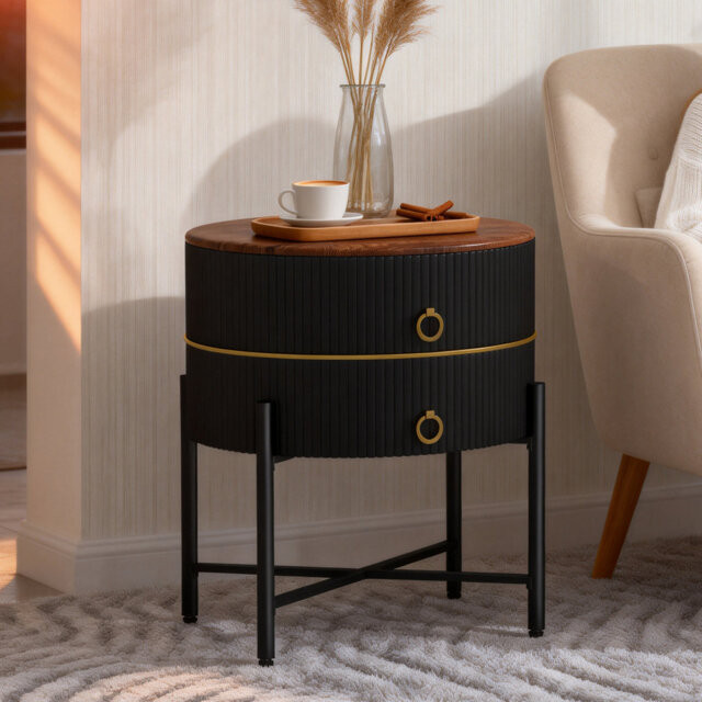 Rustic Side Table with 2-Drawer Storage