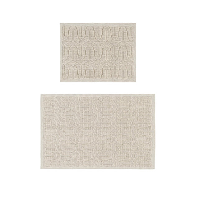 Ruglenza Bathroom Mat Set - 2 Piece Non Slip Cotton Bath Mats for Bathroom & Shower, Textured Loop Bath Rug Set, Quick Dry, Machine Washable, Easy Cle
