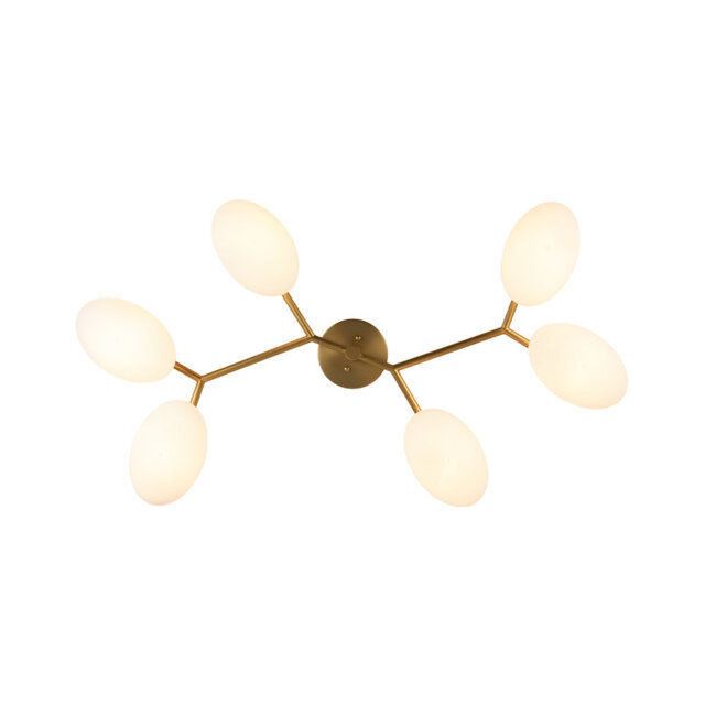 Modern 6-Light Branch Milky Glass Bubble Semi Flush Ceiling Light