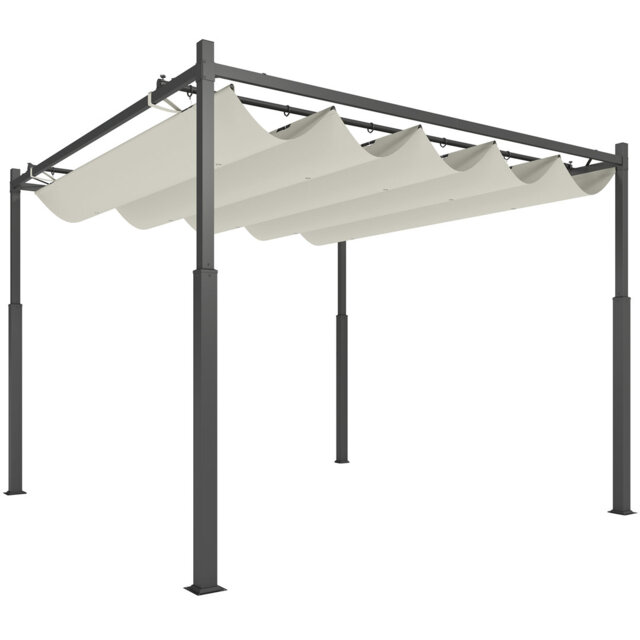 3 X 3m Metal Pergola With Retractable Roof & Magnetic Fixture, 180gsm Pa-coated Canopy (upf30+), 80mm Metal Column, 8 Ground Stakes & 8 Anchor Bolts,