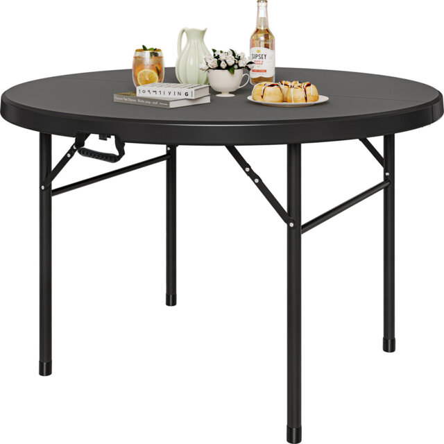 122 cm Round Folding Garden Table with Carry Handle,Portable Camping Table with Metal Frame
