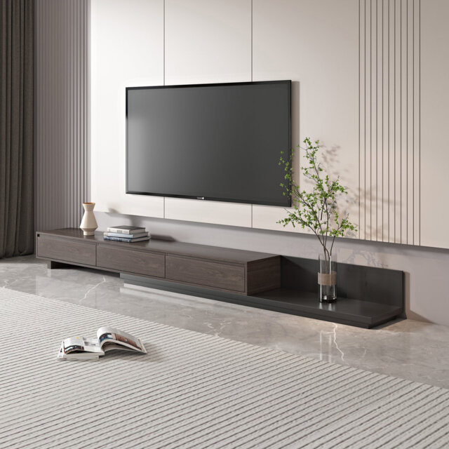 Space-Saving Extendable TV Unit with 3 Drawers - Adjustable 200-330cm - 3 Colour Options: Walnut, Grey, Dark Walnut TV Stand- for Living Room & Bedroo